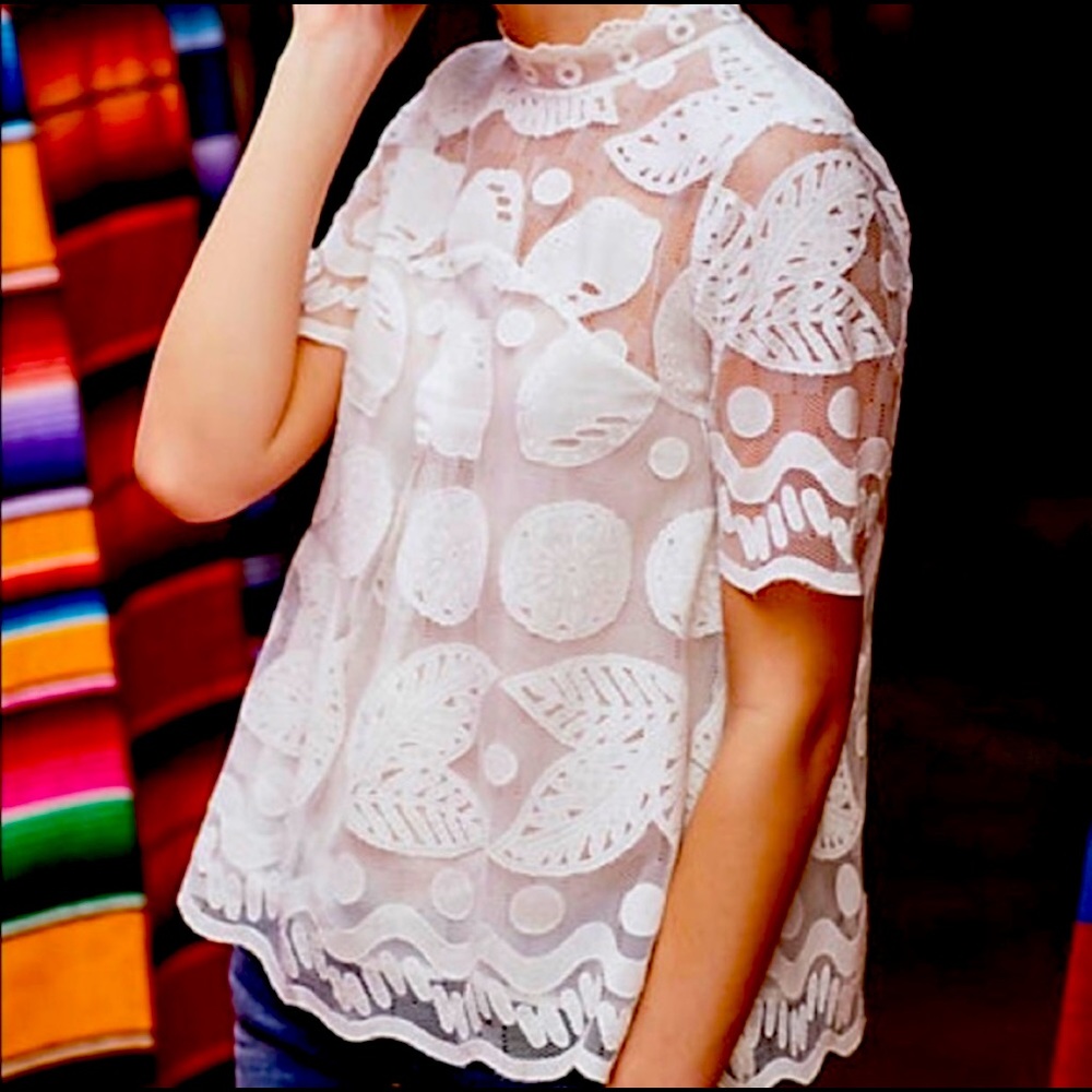 Like New Anthropologie HD in Paris Lemon Lily Lace Blouse